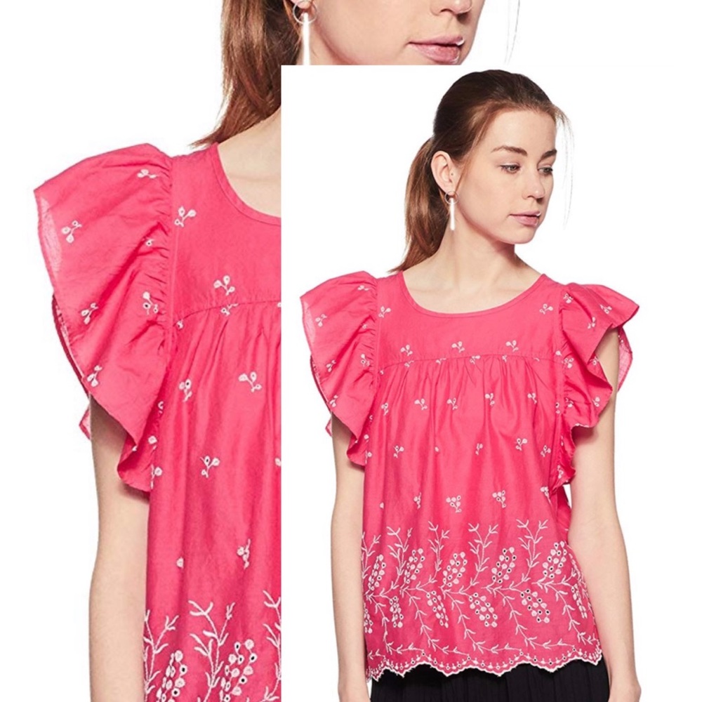 GAP NWOT Eyelet Pink Cotton Top w/Ruffle sleeves
